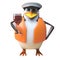 3d penguin sailor captain character drinking a glass of red wine, 3d illustration
