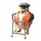 3d penguin sailor captain character walking with the aid of a zimmer frame, 3d illustration