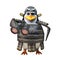 3d penguin samurai warrior character in armour holding a pair of binoculars, 3d illustration