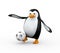 3d penguin soccer player shooting ball