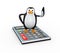 3d penguin standing on calculator