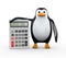 3d penguin standing with calculator