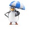 3d Penguin under his umbrella