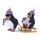 3d Penguins playing on a sled