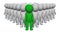 3D people - large crowd with green leader at the top on white background