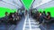 3d people and robots. Flying passenger train. Utopia. concept of the future.Green screen. 3d rendering.