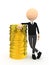 3d person with gold coins over white background