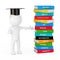 3d Person in Graduation Hat near Stack of Coloured School Books.