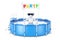 3d Person with Party Placard Banner in Blue Portable Outdoor Round Swimming Water Pool with Ladder. 3d Rendering