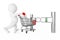 3d Person with Shopping Cart in front of Shop Turnstile Entrance