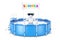 3d Person with Summer Placard Banner in Blue Portable Outdoor Round Swimming Water Pool with Ladder. 3d Rendering