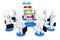 3d persons businessmans around Several colorful arrows with various questions