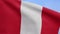 3D, Peruvian flag waving on wind. Close up of Peru banner blowing soft silk.