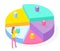 3d pie diagram, pie chart, isometric infographics, financial strategy, woman analysing variant b