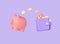 3d pig piggy bank, wallet with gold coins and credit card. the concept of transferring money or savings. illustration isolated on