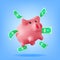 3D Piggy Bank with Dollars Rain