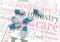3d pills on wordcloud of healthcare.