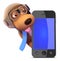 3d Pilot dog behind a smartphone