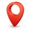 3d pin map pointer. Red marker for travel destination place. Realistic position icon, road navigation pictogram emblem