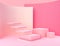 3D Pink array podiums with abstract  wall objects. Stand to show products.