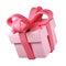 3d pink christmas gift box icon with pastel ribbon bow isolated with clipping path. Render modern holiday. Realistic