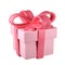 3d pink christmas gift box icon with pastel ribbon bow isolated with clipping path. Render modern holiday. Realistic