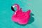 3d pink flamingo, tropical bird shape inflatable swimming pool ring, tube, float. Summer vacation holiday rubber object, traveling