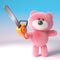 3d pink fluffy teddy bear cuddly toy holding a chainsaw, 3d illustration