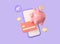 3d pink piggy bank, gold coins, credit card and mobile phone. Mobile banking and online payments. Money saving wealth and