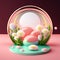 3D Pink Podium Decorated with Eggs and Flowers for Product Presentation Easter Day