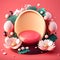 3D Pink Podium Decorated with Eggs and Flowers for Product Presentation Easter Day