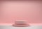 3D Pink Podium Steps Stand on White Floor and Soft Pink Background