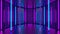 3d pink violet blue neon abstract background. Night club interior. Ultraviolet podium decoration empty room. Glowing wall panels.