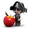 3d Pirate cuts up an apple