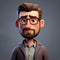 3d Pixar Character: Ma With Short Beard, Smaller Eyes, And Glasses