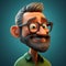 3d Pixar Character: Sun With Beard And Glasses