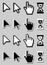 3D Pixel Cursors Icons Set, Mouse Hand, Arrow, Hourglass.