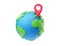 3d plasticine cartoon planet Earth with red pointer