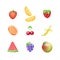 3d plasticine fruits, clay food set. Minimal nutrition nature, orange, strawberry, watermelon and banana. Strawberry