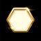 3d plate button of hexagon shape with golden frame vector illustration. Realistic isolated website element, golden