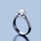 3D platinum diamond ring design in studio lights, atmospheric concept in a jewelry store.