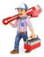 3D Plumber walking with a pipe wrench and toolbox