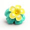 3d Plumeria Flower In Faience Style: Yellow And Aquamarine