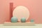 3D Podium Decoration with Pastel Geometric Object Composition