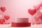 3D podium Valentine heart shaped balloons, Empty stage display presentation product, AI generate