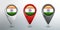 3D Pointer, Tag and Location Marker with Round Flag Nation of India White, Red and Grey Glossy Model