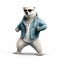 3d Polar Bear Dancing In Denim Jacket - Stock Photo 8592674