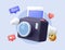 3d polaroid photo camera icon and frame social media. 3d snapshot camera, photo icon concept. Modern cartoon design 3d