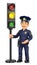 3D Police with a traffic light in amber