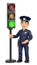 3D Police with a traffic light in green